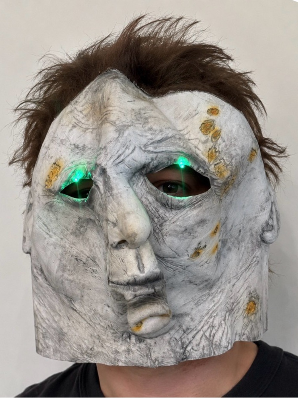 Michael Meyers mask LED Lightup eyes Horror Rubber Mask Brown Hair NEW halloween